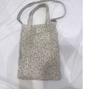 Typo Floral Canvas Tote Bag Crossbody Gray Wht Adjustable Strap Casual Everyday